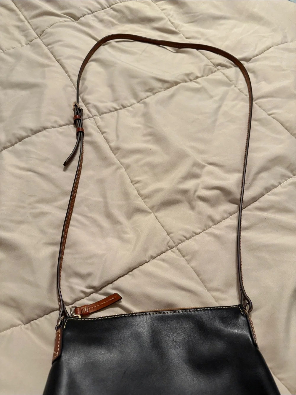 Dooney & Bourke Black Leather Crossbody with Brown Trim